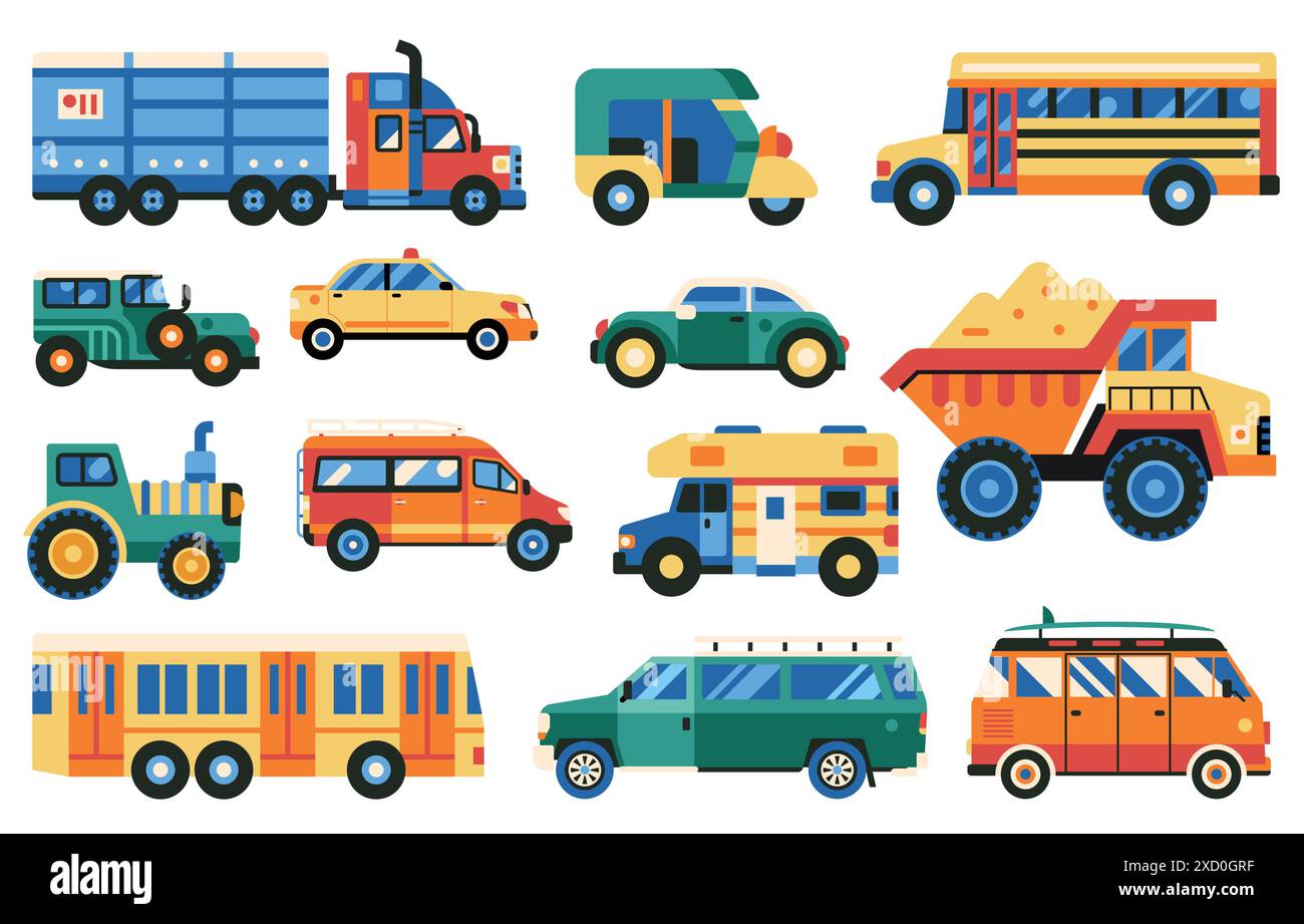 Auto e automobili diverse impostate in piano Illustrazione Vettoriale