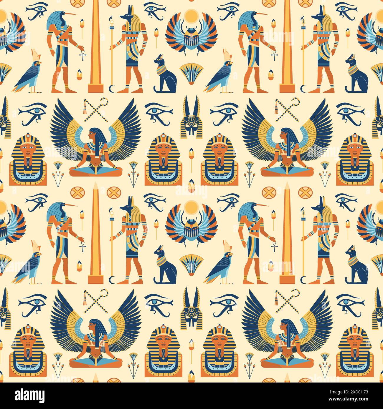 Egitto Pattern con divinità e simboli magici Illustrazione Vettoriale
