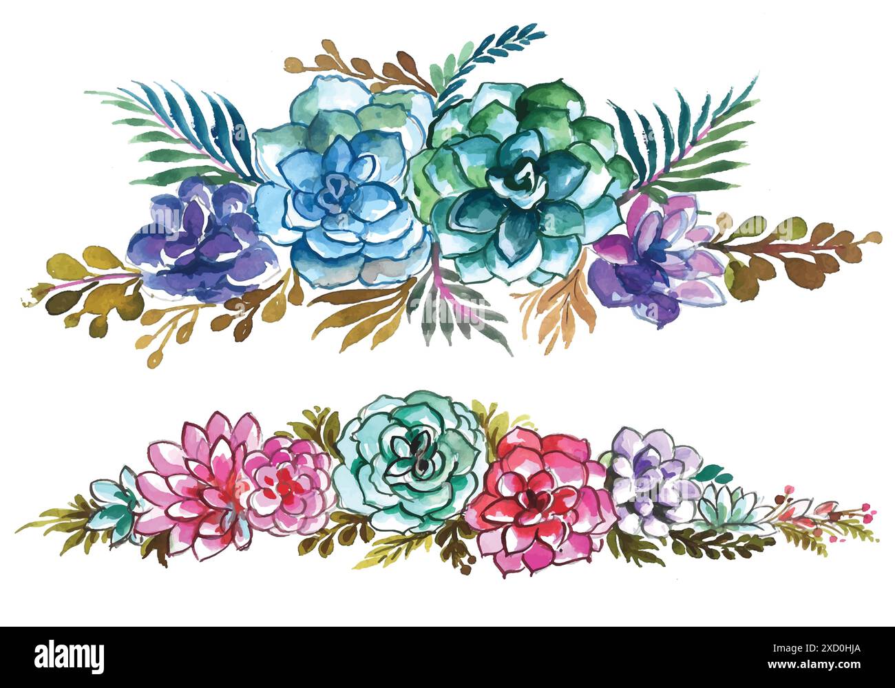 Disegno a mano floreale set acquerello design Illustrazione Vettoriale