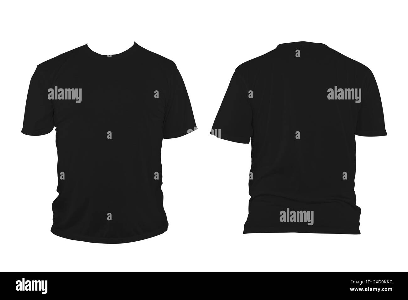 T-shirt nera con collo rotondo, collarless e maniche. La maglietta era sbottonata e non aveva alcun design o messaggio. Tracciato di ritaglio. Foto Stock