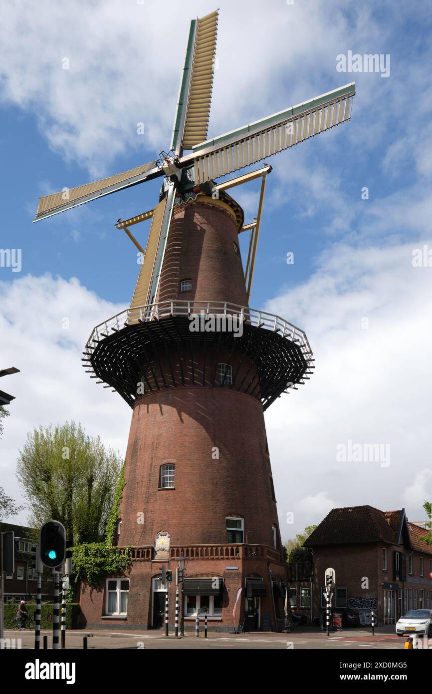 Il mulino a vento di Utrecht 'Rijn en Zon' all'angolo di Adelaarstraat en Merelstraat Foto Stock