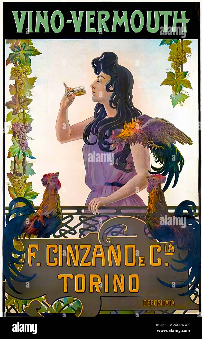 Vino-Vermouth, F. Cinzano e Cia, Torino. - Poster con stampa d'epoca Foto Stock