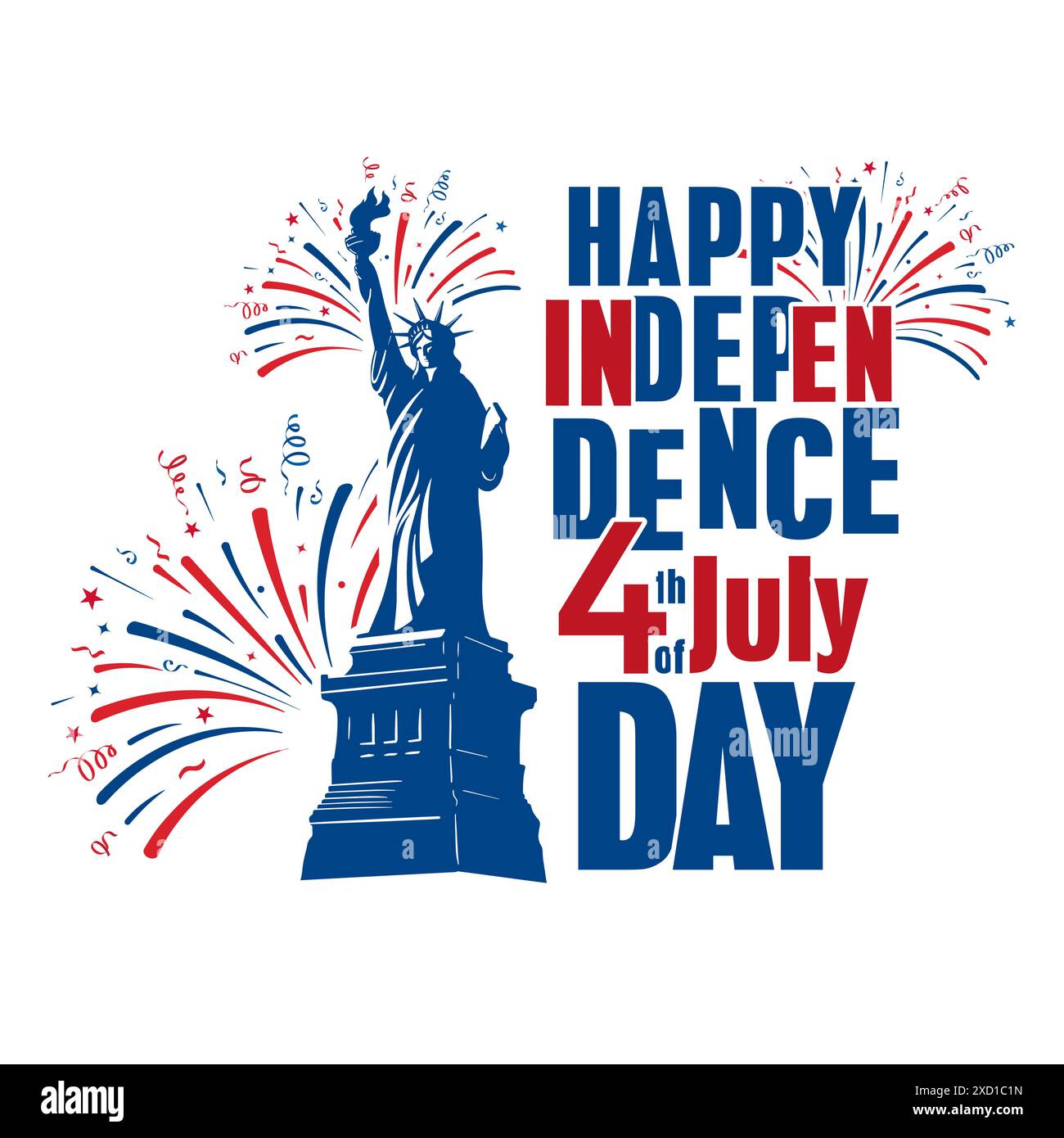 Giorno dell'indipendenza degli Stati Uniti d'America, 4 luglio Banner Concept con Statua della libertà e Creative Typography USA Independence Day. Illustrazione Vettoriale