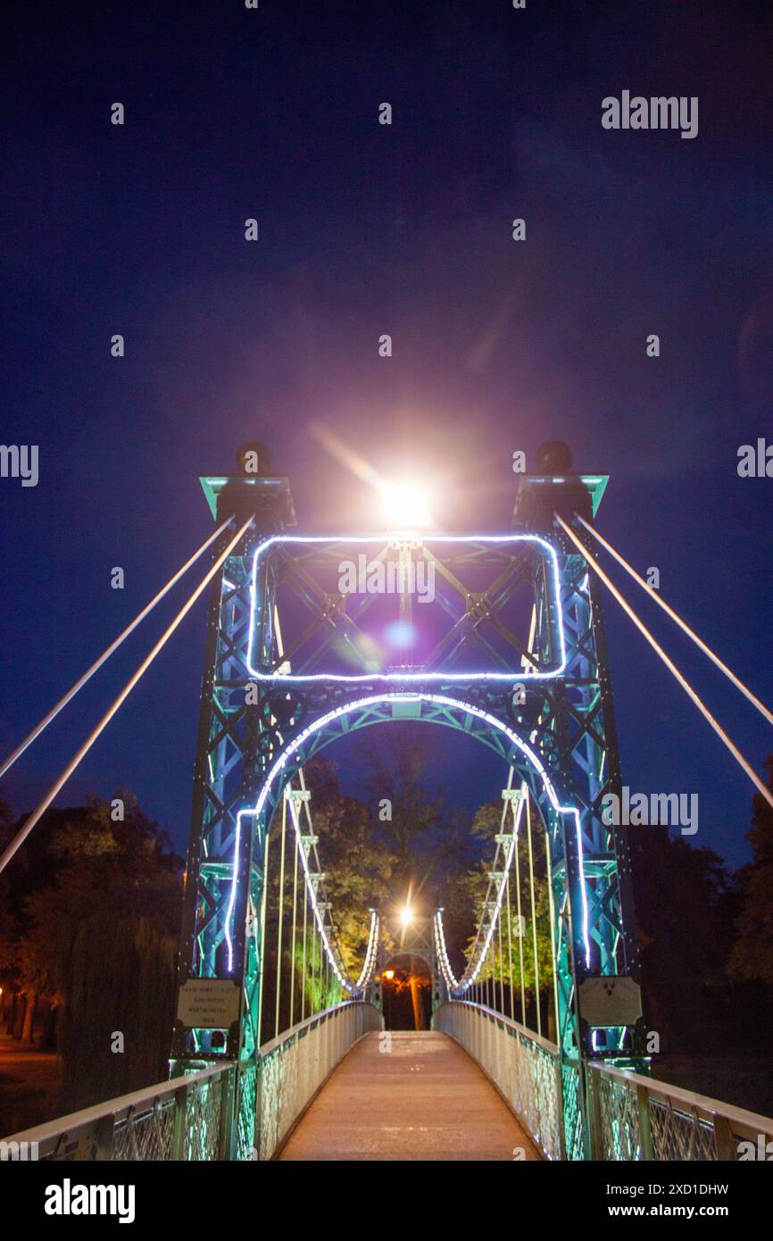 Port Hill Suspension Bridge, Shrewsbury, Shropshire, Regno Unito Foto Stock