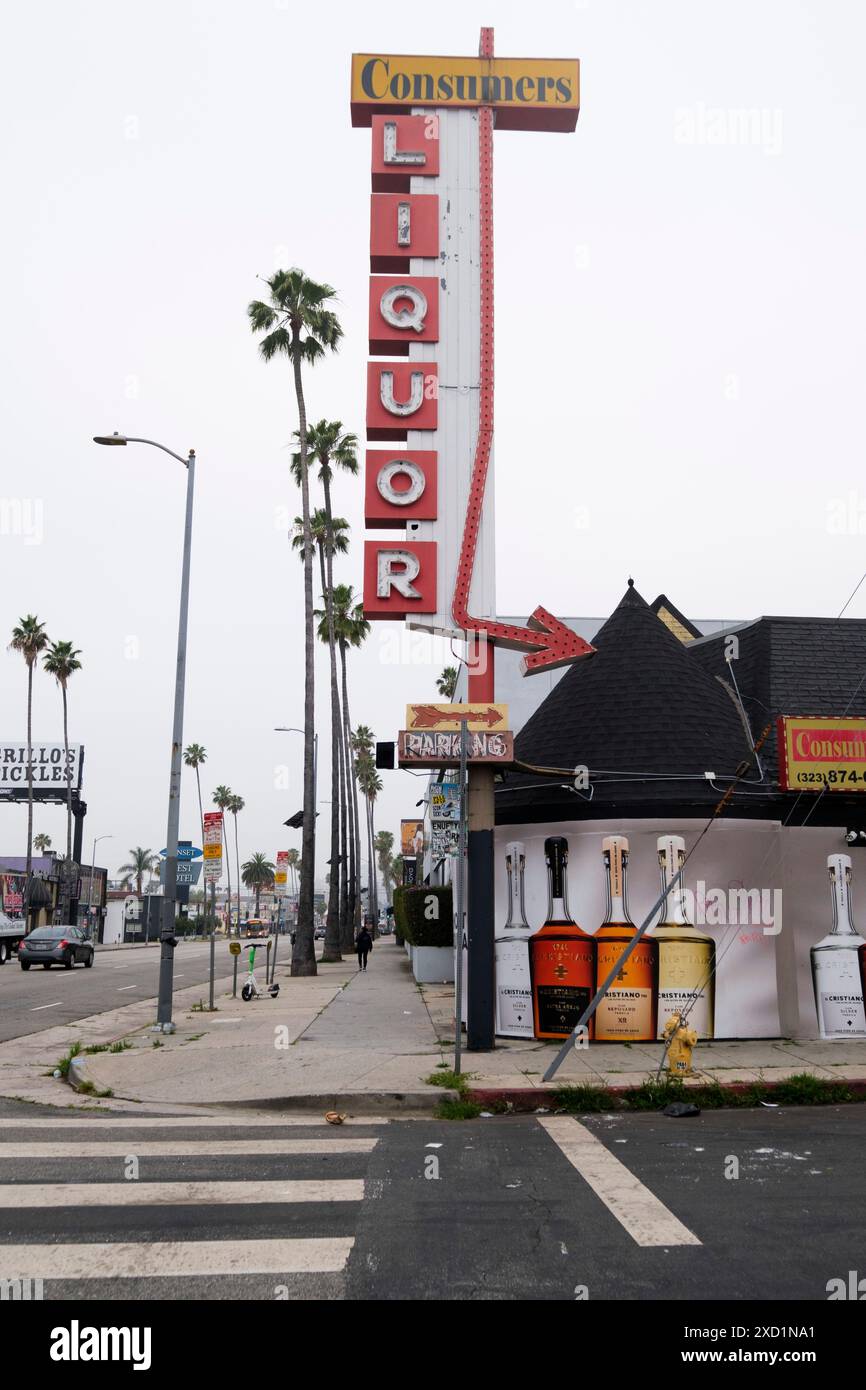 Negozio di alcolici, Sunset Boulevard, Los Angeles, California, Stati Uniti d'America Foto Stock