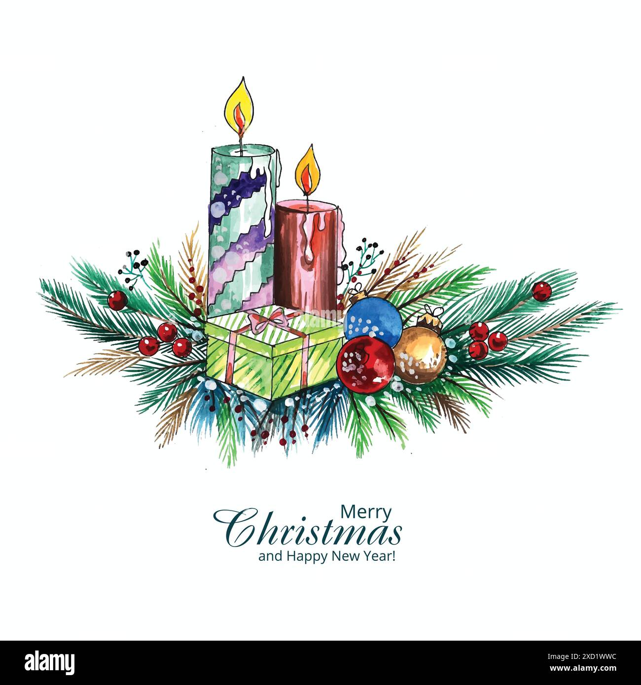 Bellissime candele natalizie e sfondo holly Illustrazione Vettoriale