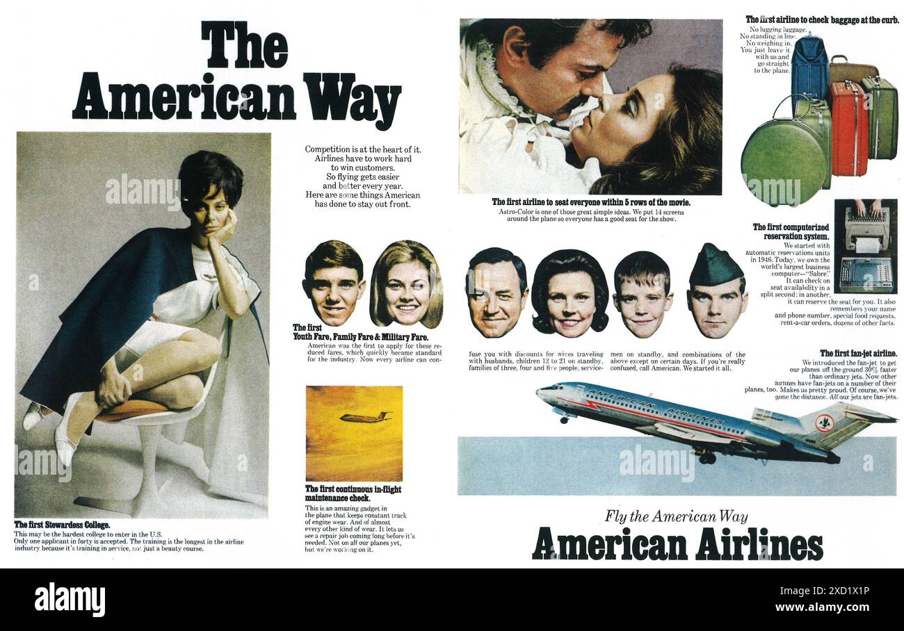 1968 American Airlines ad - il primo college di hostess Foto Stock