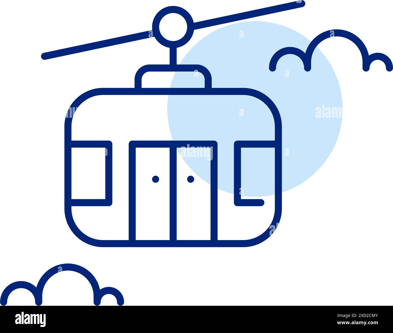 Trasporto in funivia. Gondola nel cielo con nuvole. Sport invernali ricreativi, vacanze e vacanze. Pixel perfetti Illustrazione Vettoriale