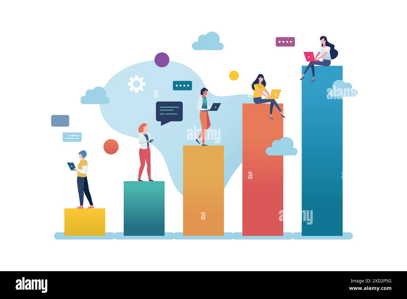 Persone sul grafico a barre Increase. Concetto di business. Illustrazione vettoriale Illustrazione Vettoriale
