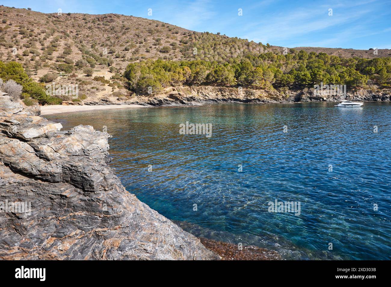 Costa mediterranea. Spiaggia la Pelosa. Baia di Montjoi. Girona, Catalogna. Spagna Foto Stock