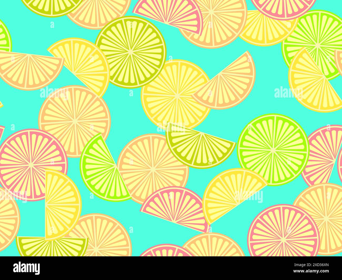Fette di limone con motivo senza cuciture. Fette di ​​lemon a fette in stile minimalista in diversi colori, un motivo rinfrescante. Design per sfondi, stampa, Illustrazione Vettoriale