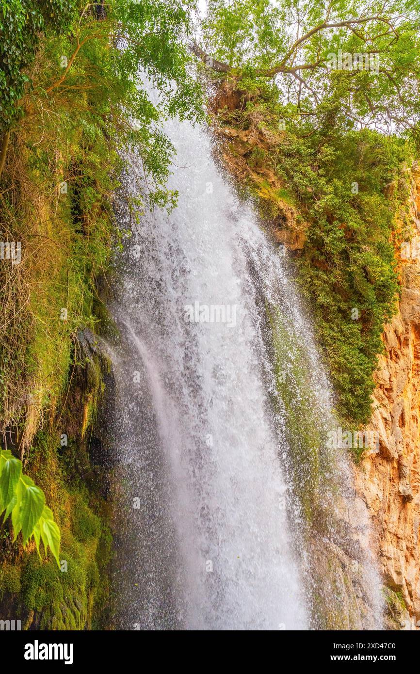 Vista dell'interno della Grotta dell'Iris presso la cascata Cola de Caballo nel Parco naturale Monasterio de Piedra, Aragona Foto Stock