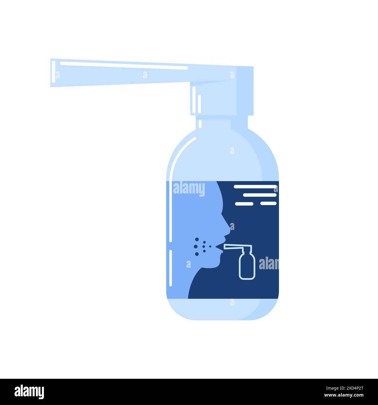 Spruzzare per mal di gola. Malattia, silhouette femminile, punto dolente. Illustrazione vettoriale in stile piatto. Infiammazione dell'orofaringe, dolore. Medicina per Illustrazione Vettoriale