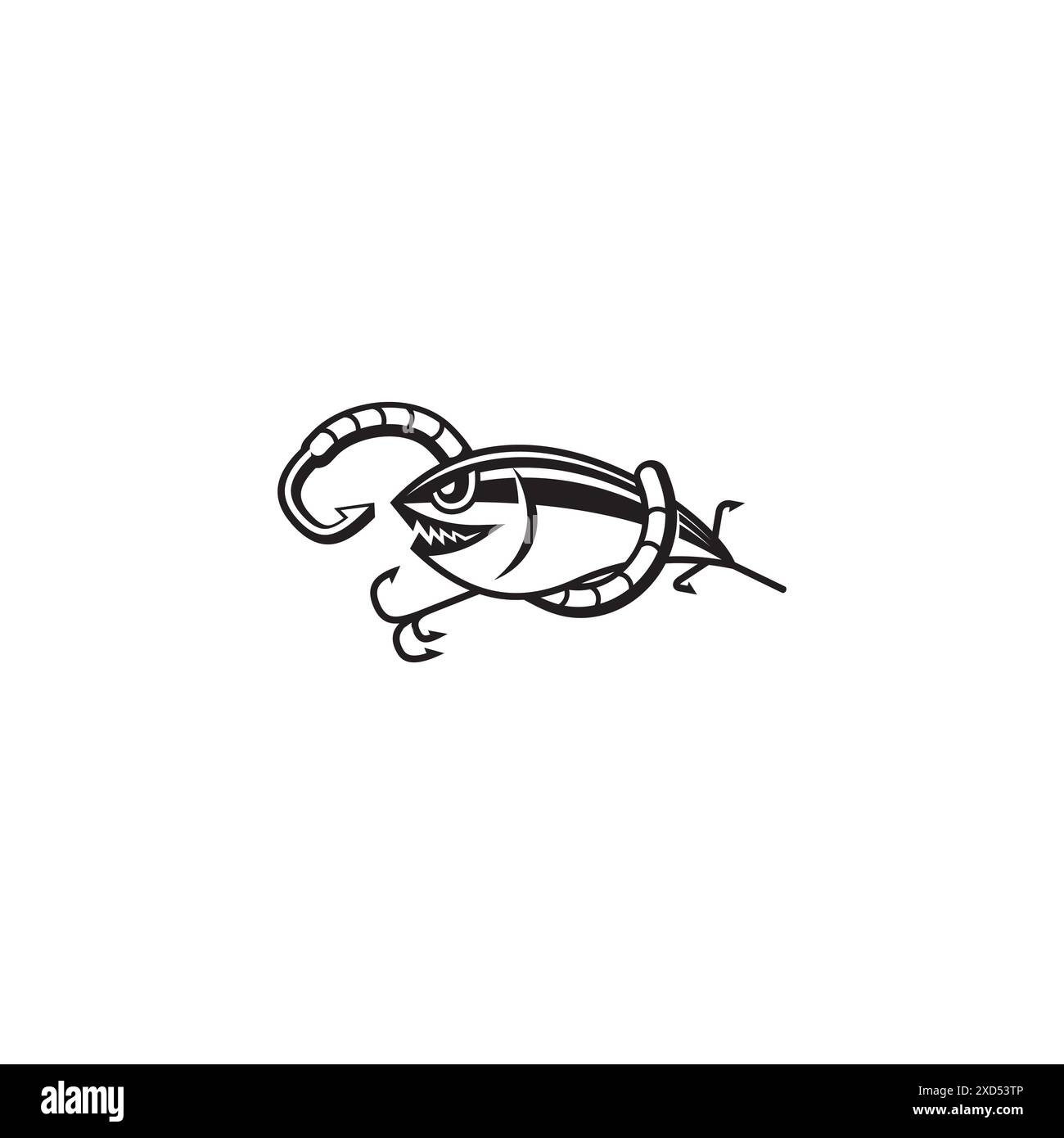 Logo Fish Hard Lure e Worm Soft Bait o design con icone Illustrazione Vettoriale