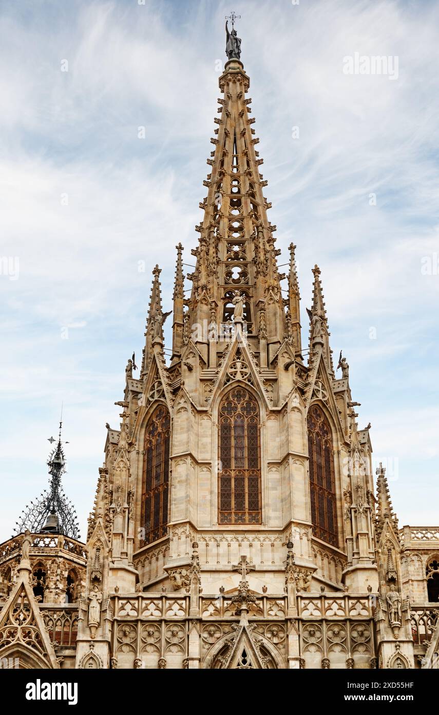 Barcellona, Spagna - 21 agosto 2014: Splendida facciata della Cattedrale di Santa Croce e di Sant'Eulalia. L'esterno era fantastico. Foto Stock