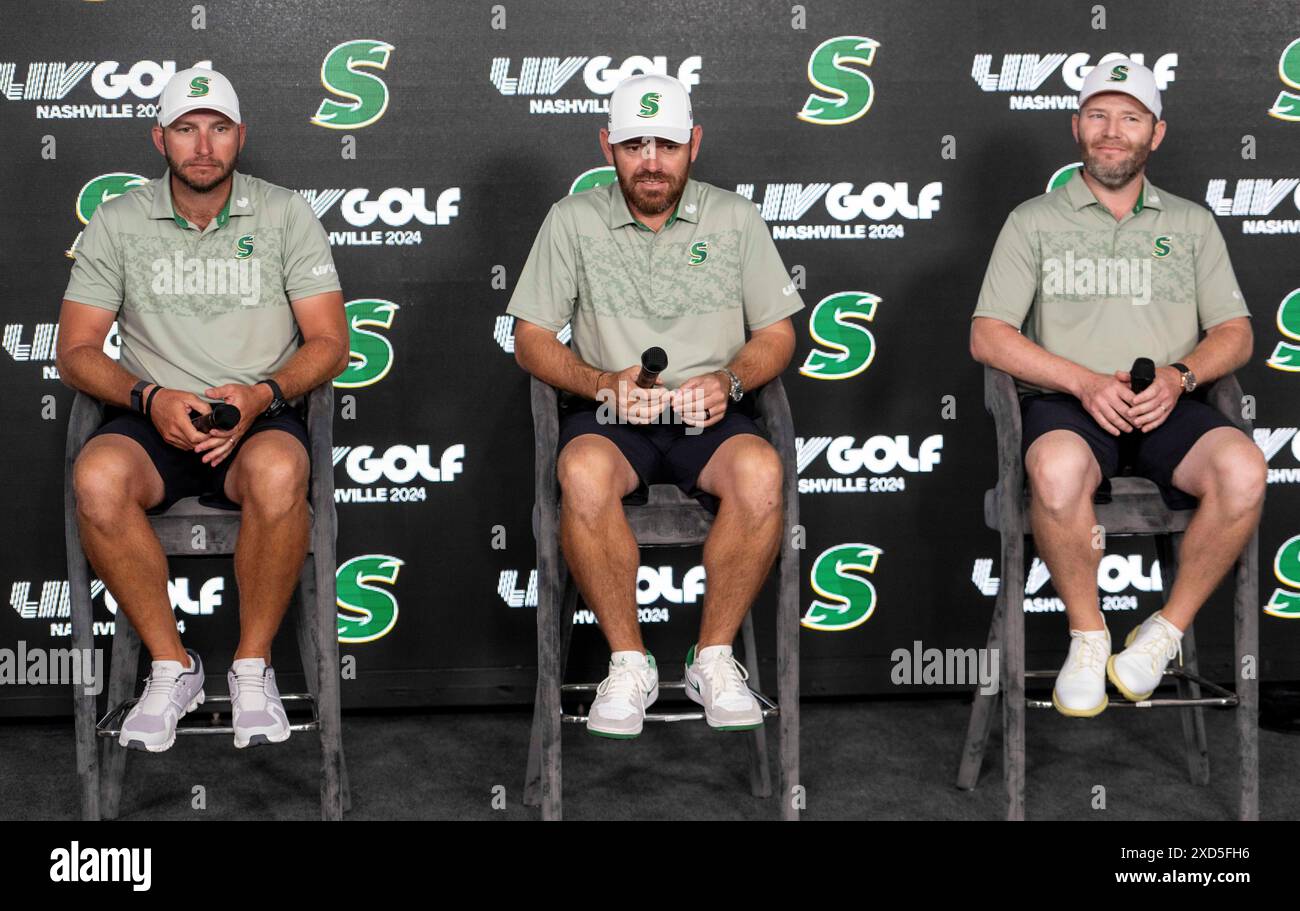 College Grove, Tennessee, Stati Uniti. 20 giugno 2024. Stinger GC informa i media durante una conferenza stampa al Grove, in vista del torneo LIV Golf Nashville. (Credit Image: © Camden Hall/ZUMA Press Wire) SOLO PER USO EDITORIALE! Non per USO commerciale! Foto Stock