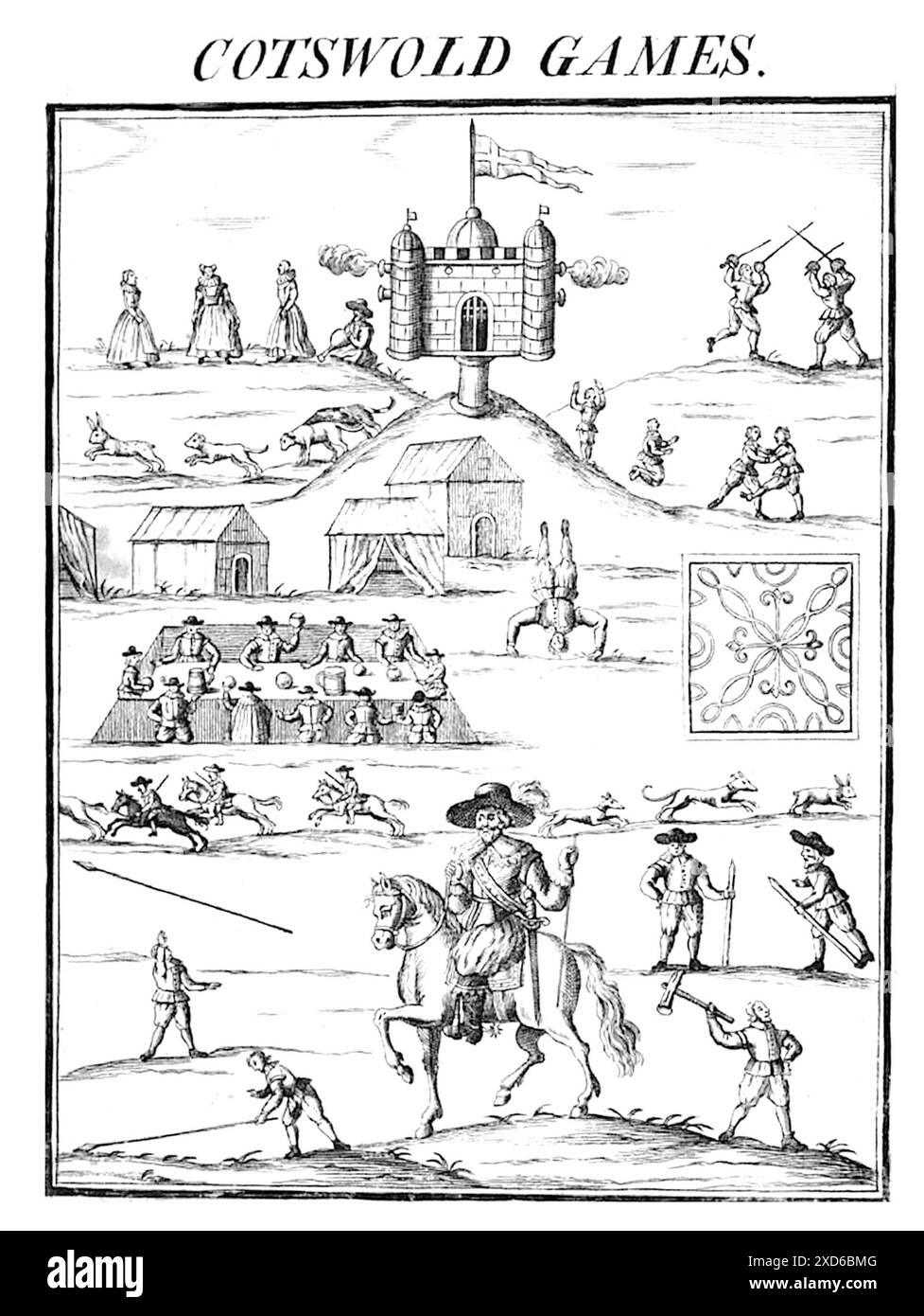 Cotswold Olimpick Games è una celebrazione annuale di giochi e sport che si tiene il venerdì dopo l'inizio delle festività primaverili vicino a Chipping Campden nel 1612 Foto Stock