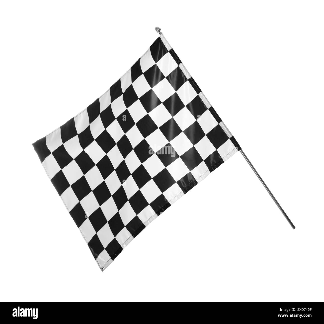 Un flag di finitura a scacchi isolato su bianco Foto Stock