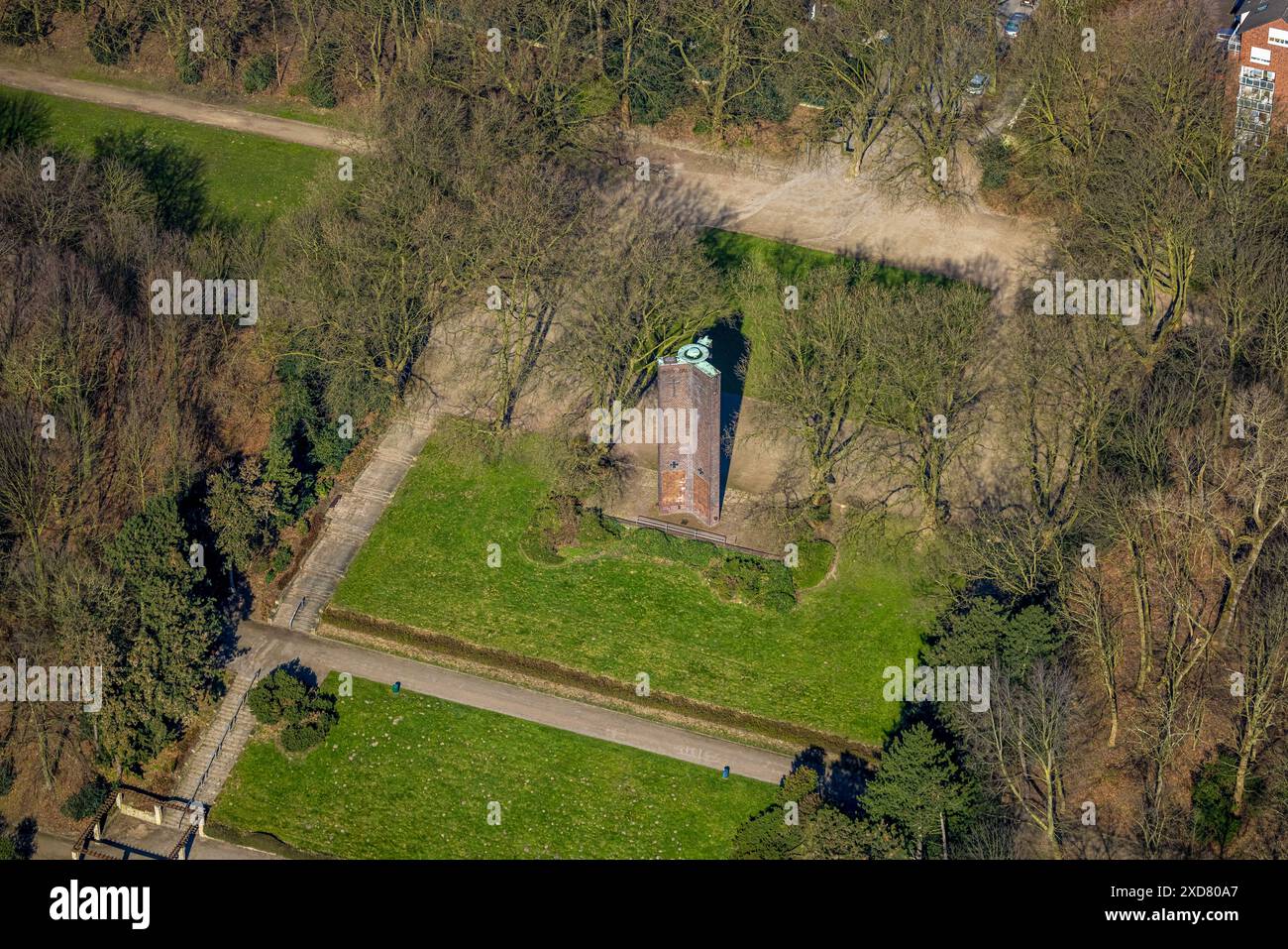 Vista aerea, Memorial Gelsenkirchen-Buer, monumento storico di guerra, Buer, Gelsenkirchen, regione della Ruhr, Renania settentrionale-Vestfalia, Germania Foto Stock