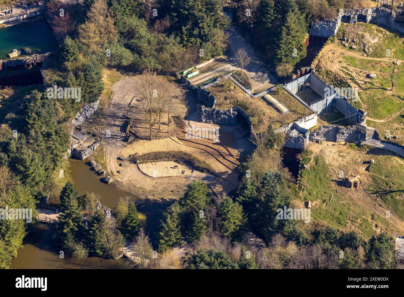 Vista aerea, ZOOM Erlebniswelt, zoo e parco zoologico, Alaska Adventure World, casa di renne, Bismarck, Gelsenkirchen, zona della Ruhr, Renania settentrionale-occidentale Foto Stock