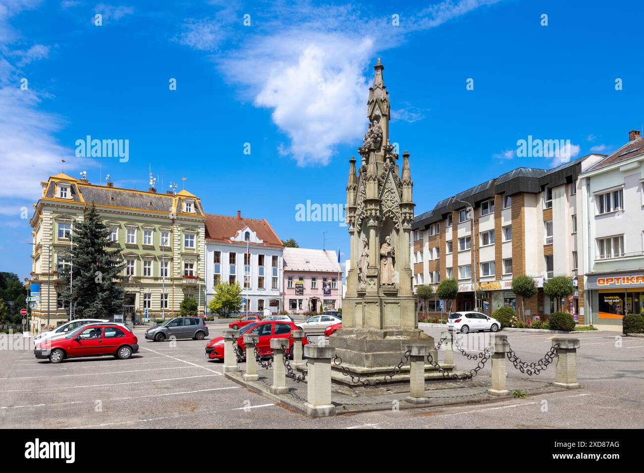 Mariánský sloup. Kostelec nad Orlicí, Česká republika / colonna mariana barocca del 1707, Kostelec nad Orlicí, Boemia orientale, repubblica Ceca Foto Stock