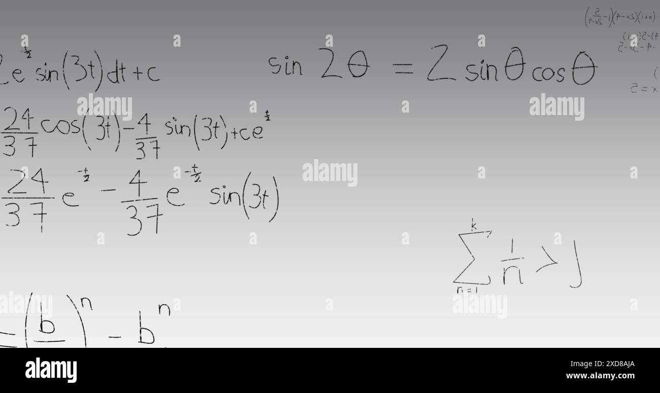 Immagine di equazione matematica e diagrammi su sfondo astratto Foto Stock