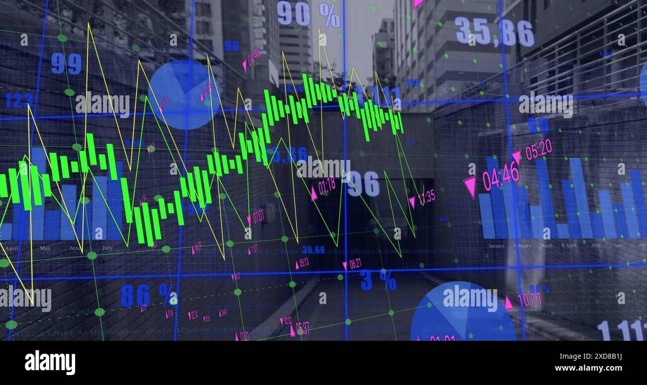 Immagine dell'elaborazione dei dati statistici sulla rete di rete rispetto alla strada della città Foto Stock