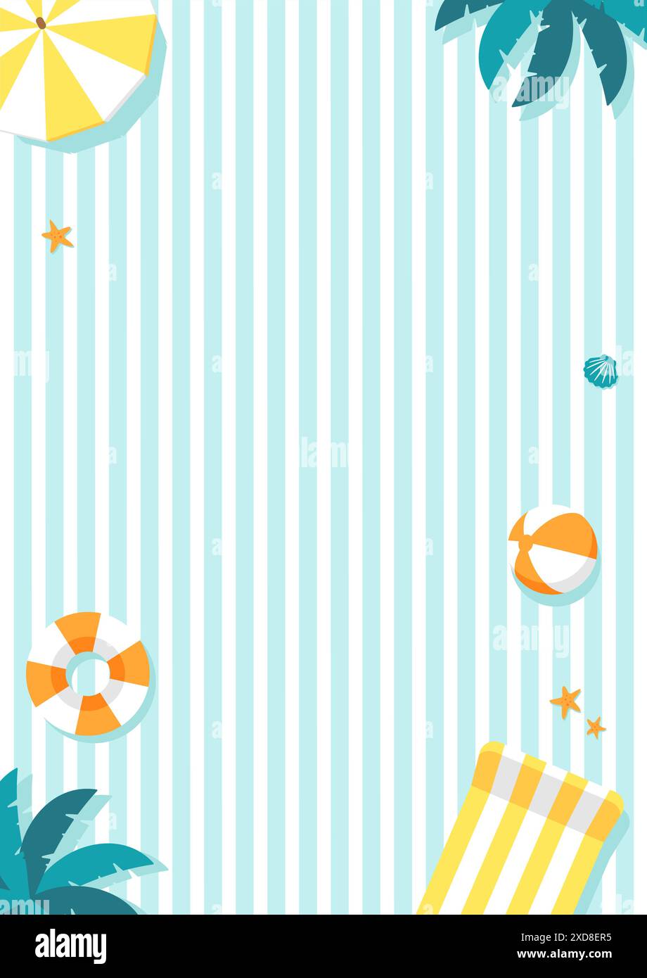 Illustrazione vettoriale di sfondo per la spiaggia estiva (formato verticale per poster, volantini, ecc.) Illustrazione Vettoriale
