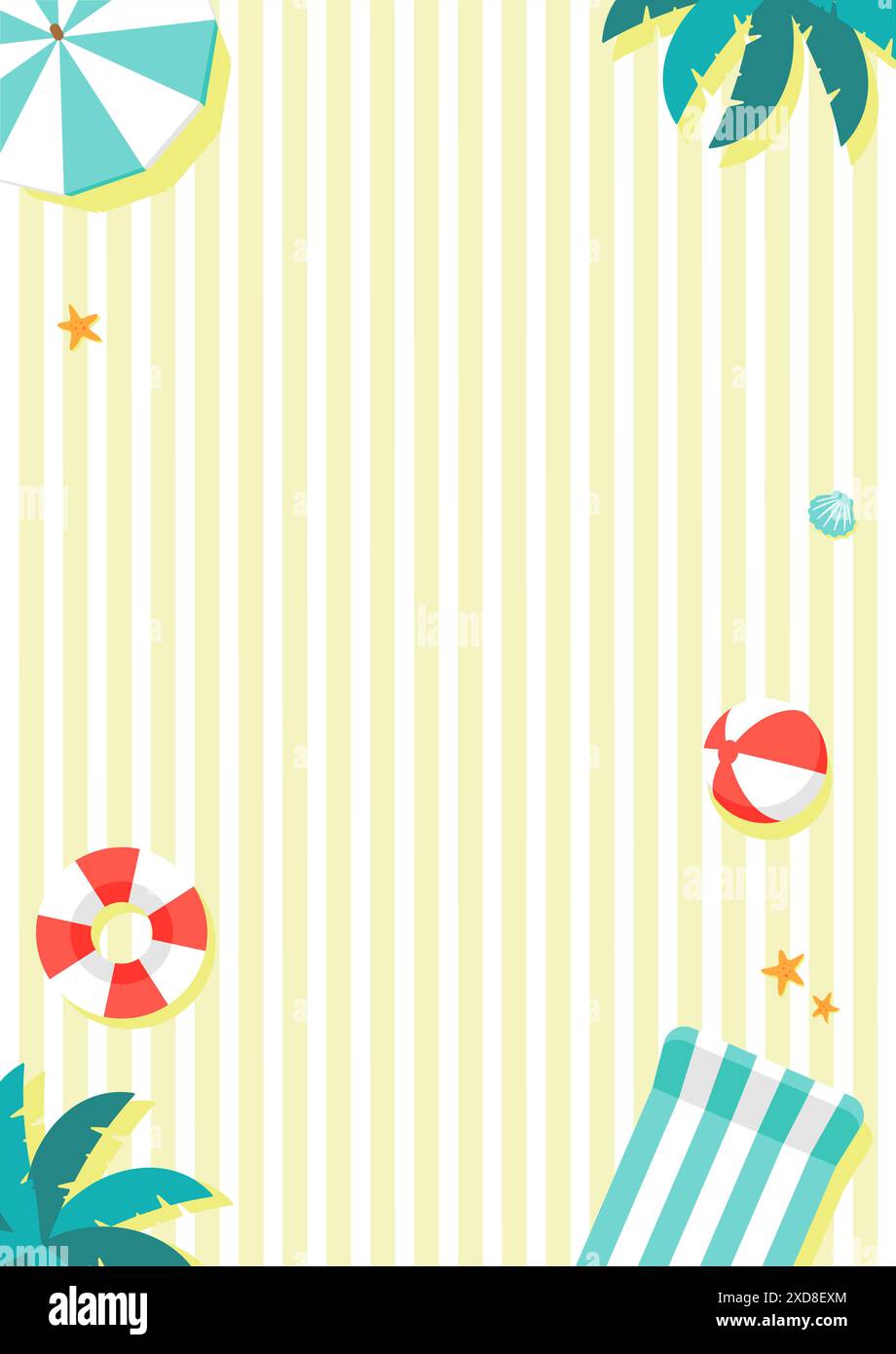 Illustrazione vettoriale di sfondo per la spiaggia estiva (formato verticale per poster, volantini, ecc.) Illustrazione Vettoriale