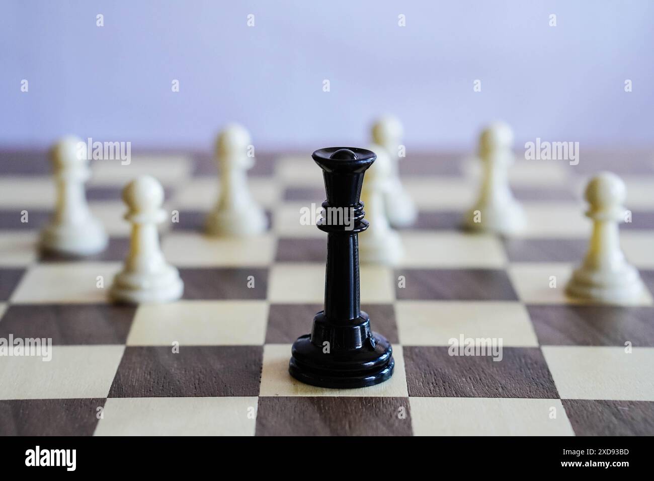 regina degli scacchi alla testa delle pedine. leadership femminile Foto Stock