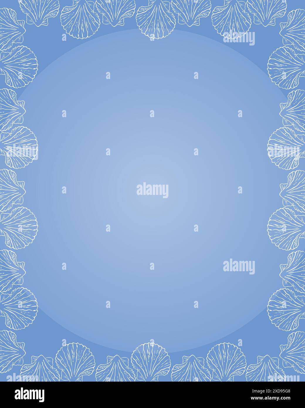 Cornice blu conchiglie. Design mare e oceano modello verticale per feste estive o in spiaggia. Illustrazione vettoriale Illustrazione Vettoriale