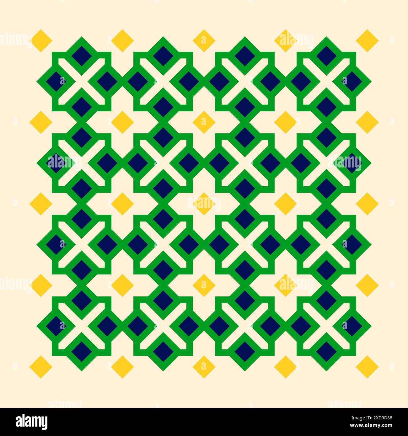 Illustrazione geometrica astratta, modello simmetrico di forme geometriche verdi, blu scuro e gialle in stile islamico Illustrazione Vettoriale