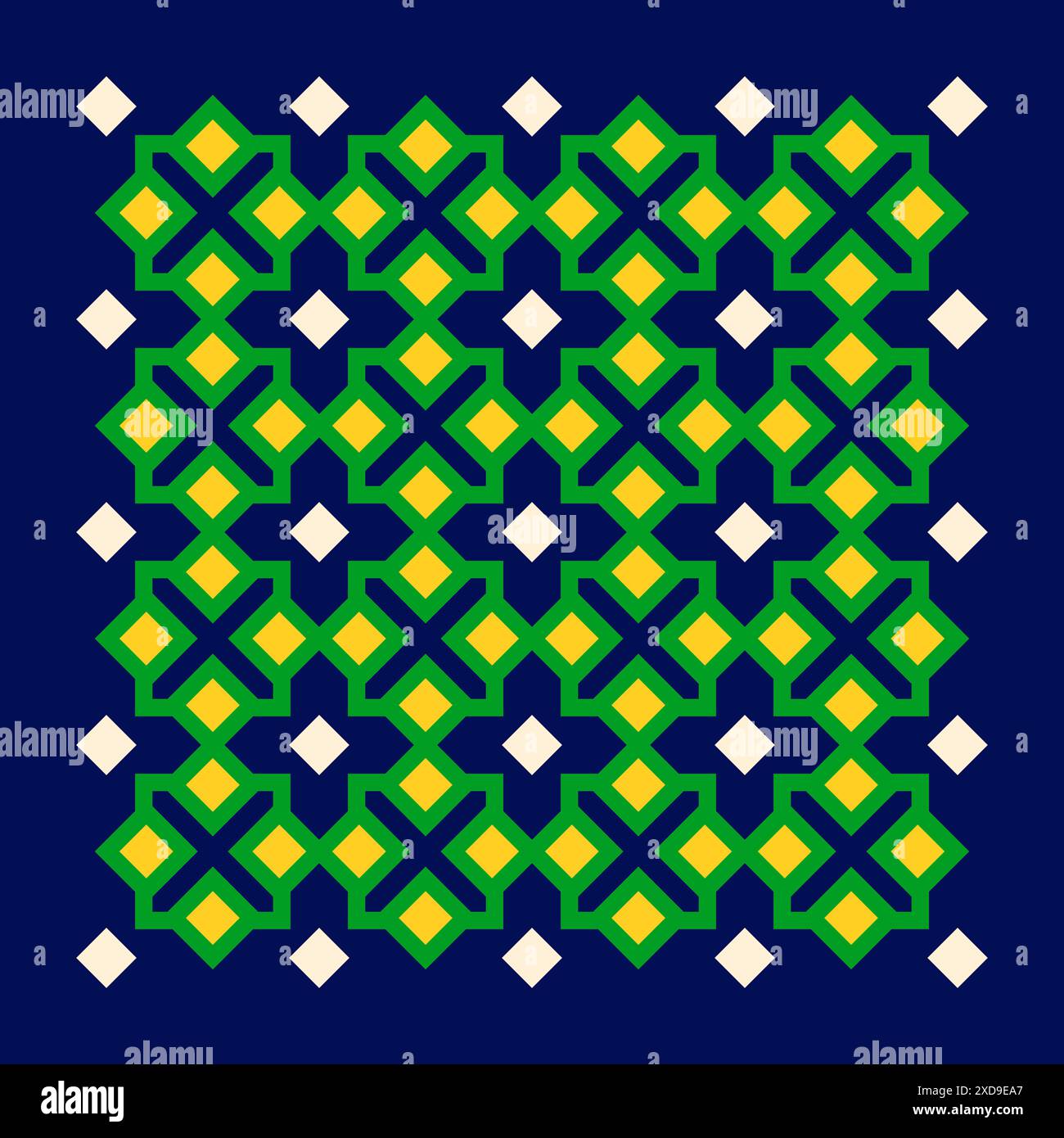 Illustrazione geometrica astratta, modello simmetrico di forme geometriche verdi, blu scuro e gialle in stile islamico Illustrazione Vettoriale