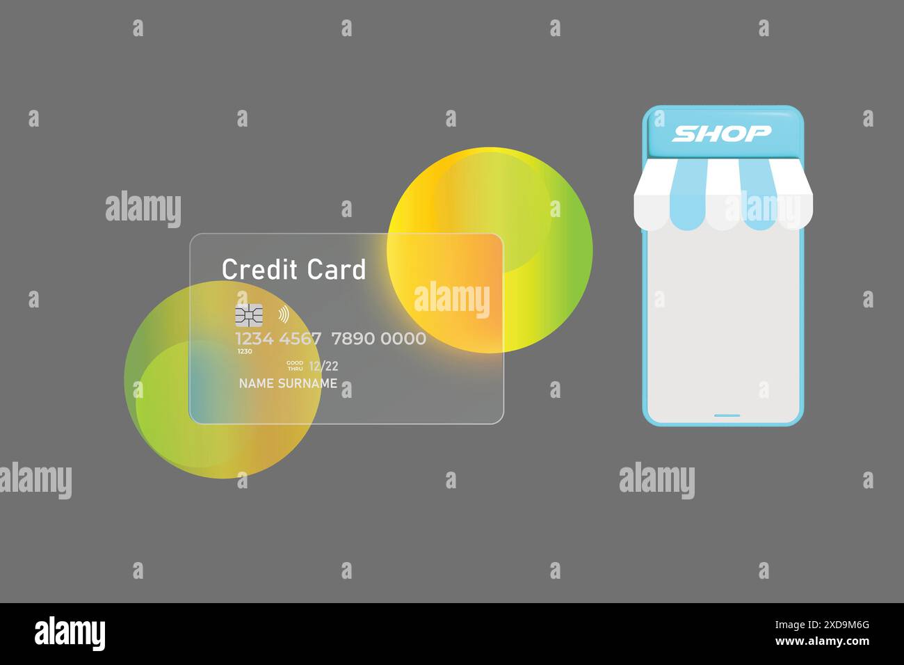 Rendering 3d per lo shopping online con dispositivi mobili e shopping bag per i social media Illustrazione Vettoriale