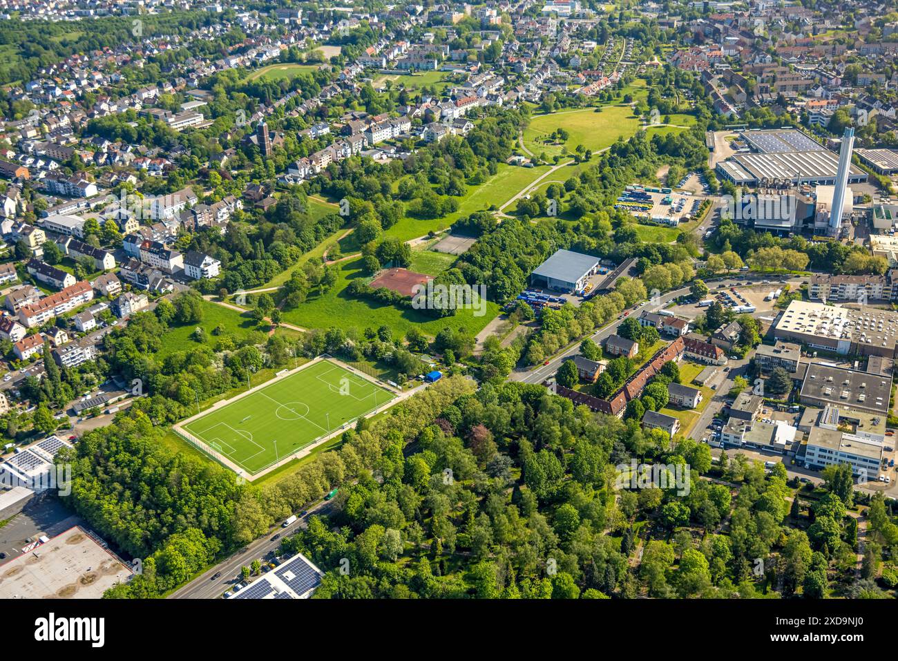 Vista aerea, Hamecke Park con campo da pallacanestro e campi da tennis Hamecke, stadio di calcio Sportfreunde Westfalia Hagen von 1872 e.V., Boele, Hagen, Ru Foto Stock