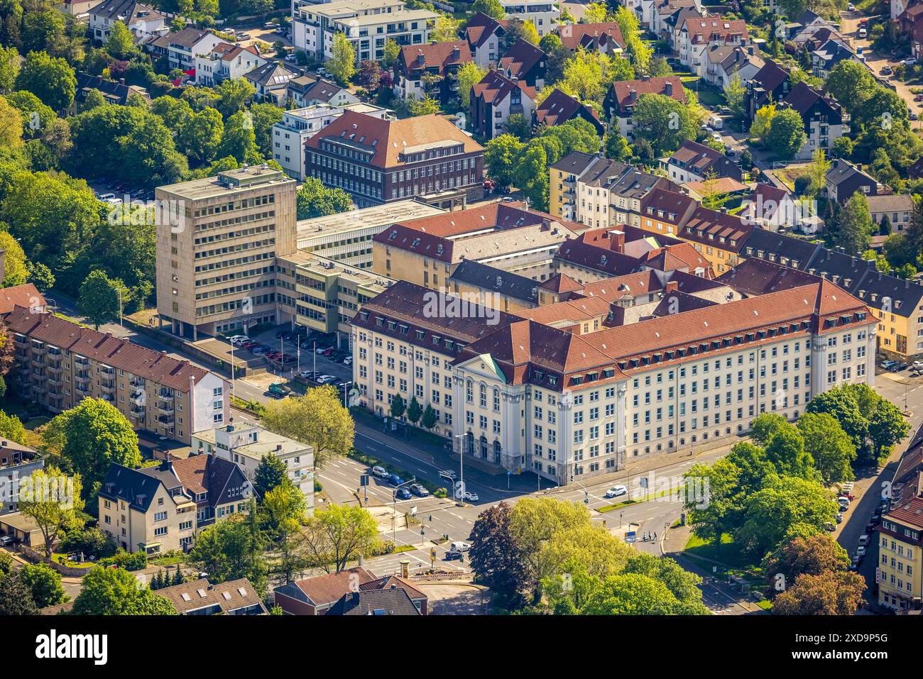 Vista aerea, tribunale distrettuale e tribunale locale, istituto di giustizia JVA Hagen, distretto universitario, Hagen, zona della Ruhr, Renania settentrionale-Vestfalia, Germania, Foto Stock