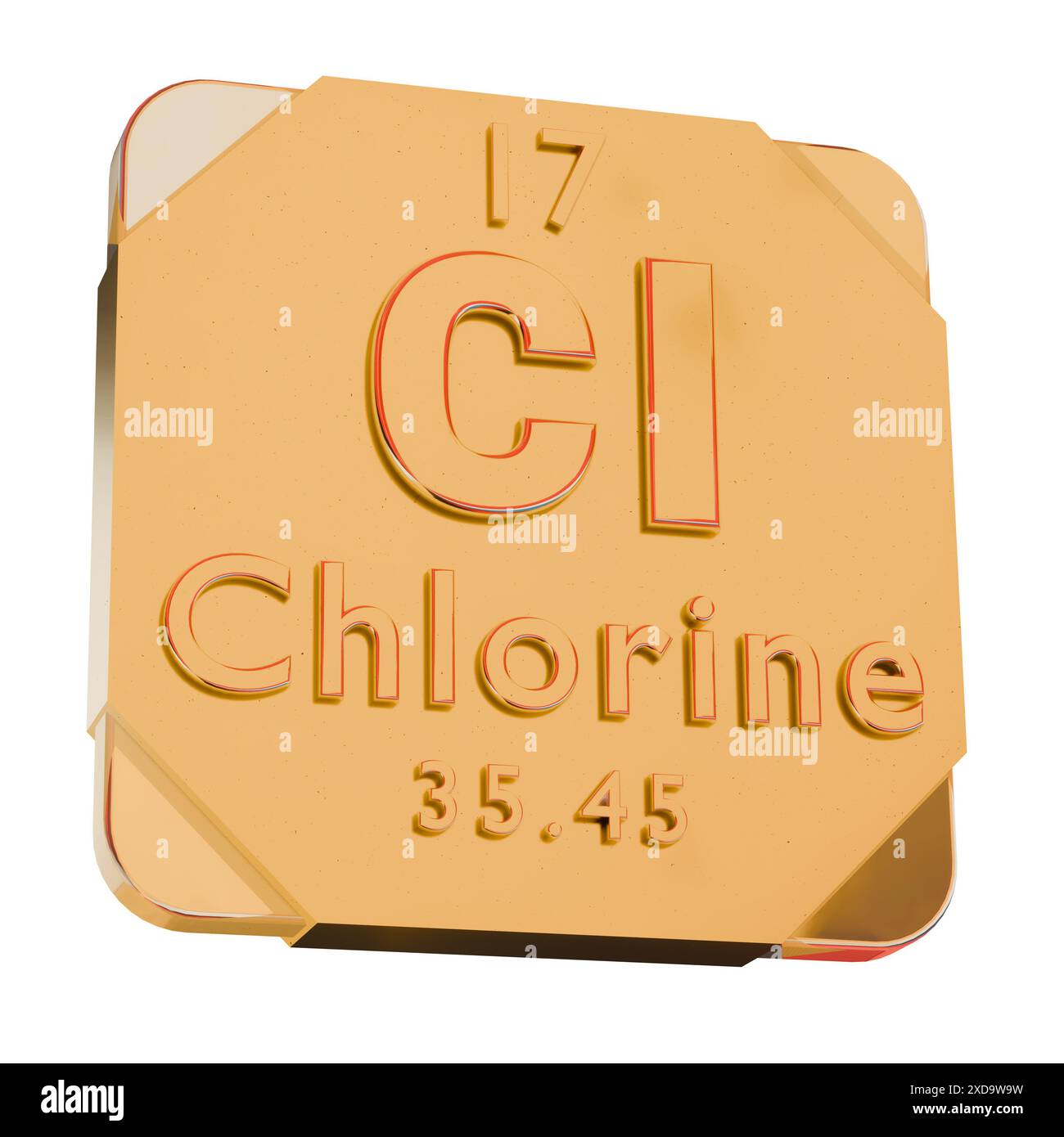 Icona dorata 3D - elemento cloro (Cl) dalla tabella periodica Foto Stock