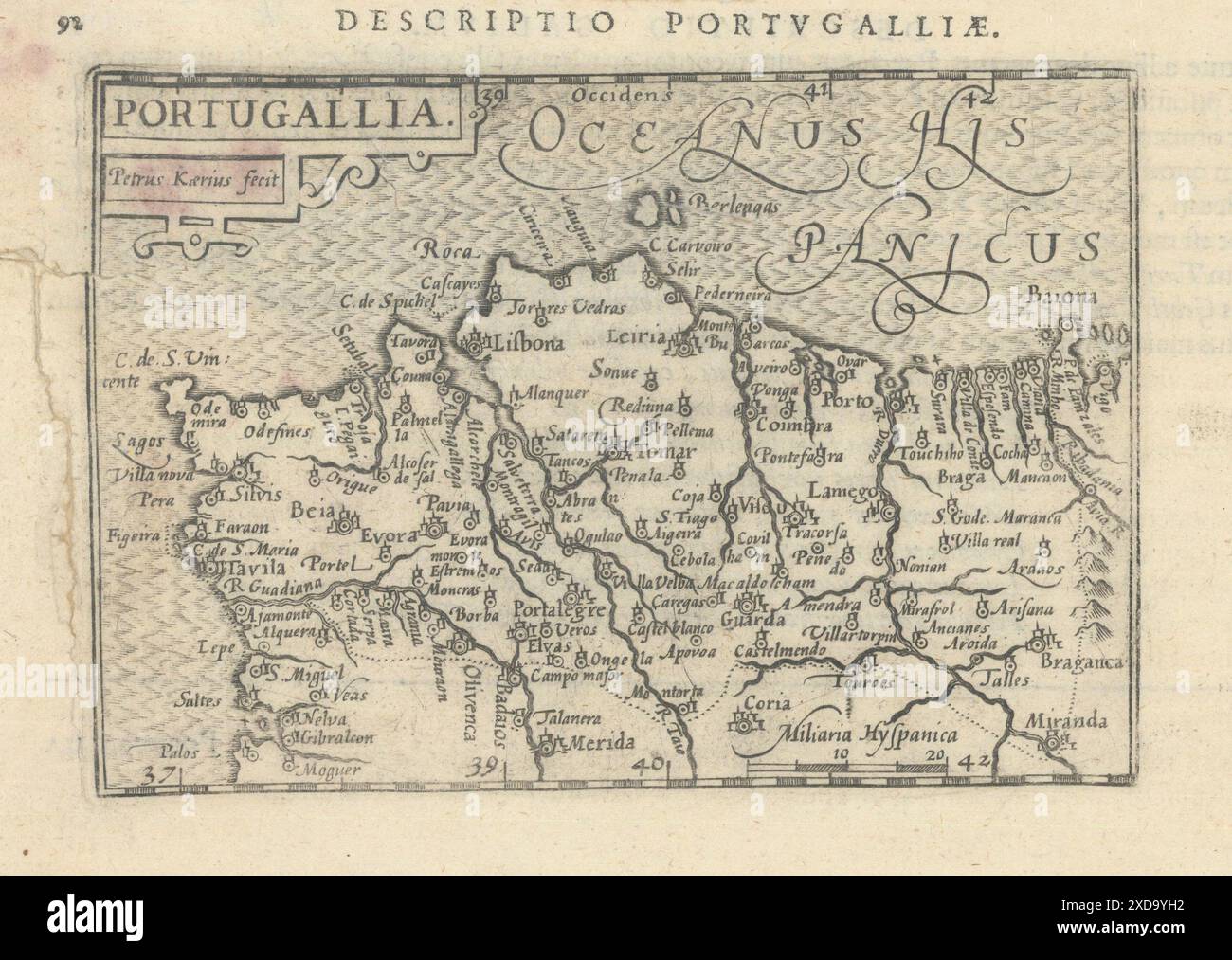 Portugalliae / Portugallia di Bertius / Langenes. Portogallo 1603 vecchia mappa Foto Stock