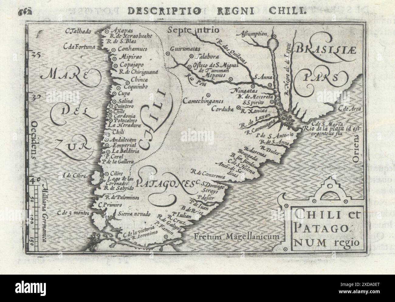 Chili et Patagonum regio di Bertius/Langenes. Cile Patagonia Argentina 1603 mappa Foto Stock