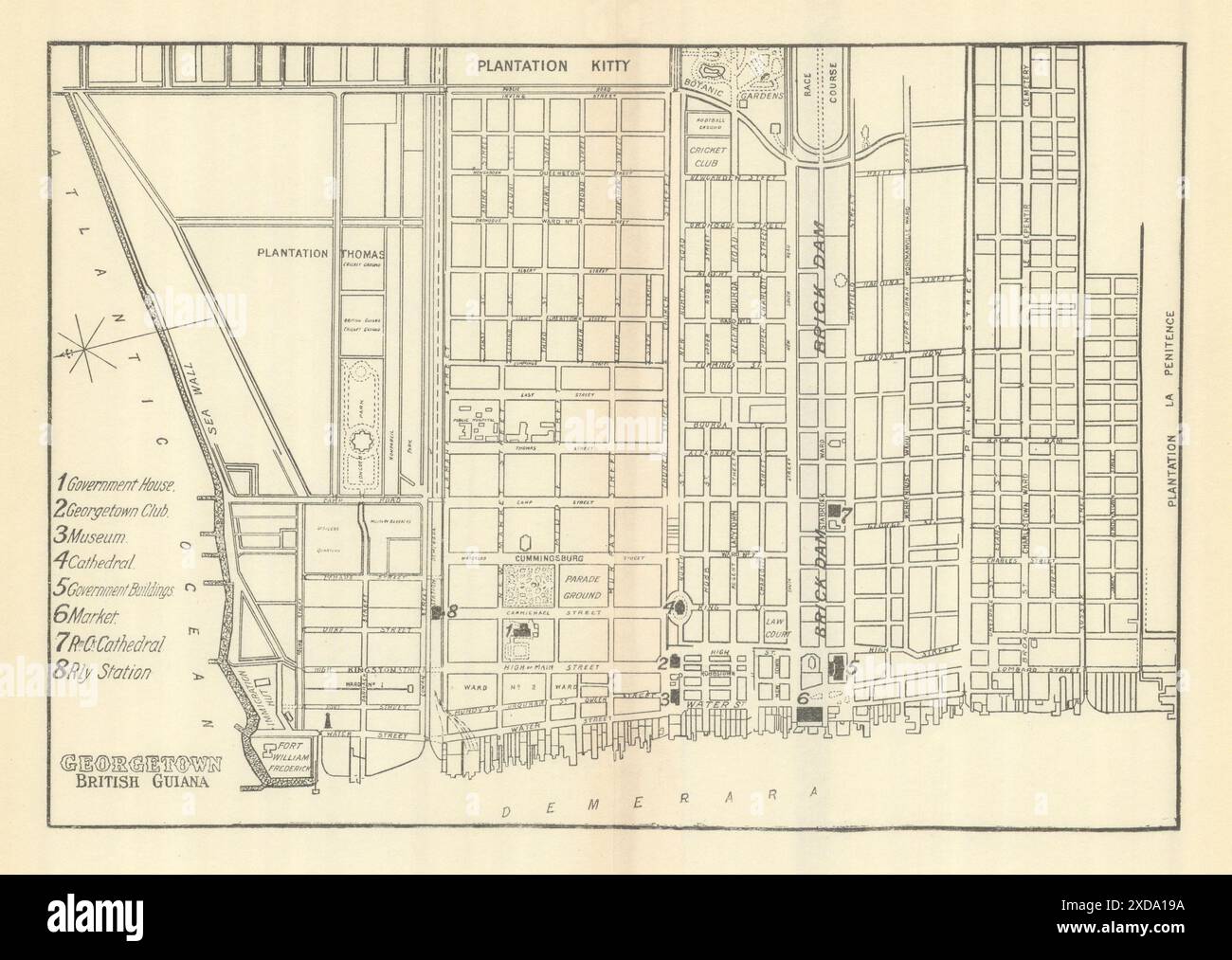 GEORGETOWN. Mappa della città d'epoca. Guyana Britannica (Guyana) /Guyana. Caraibi 1910 Foto Stock
