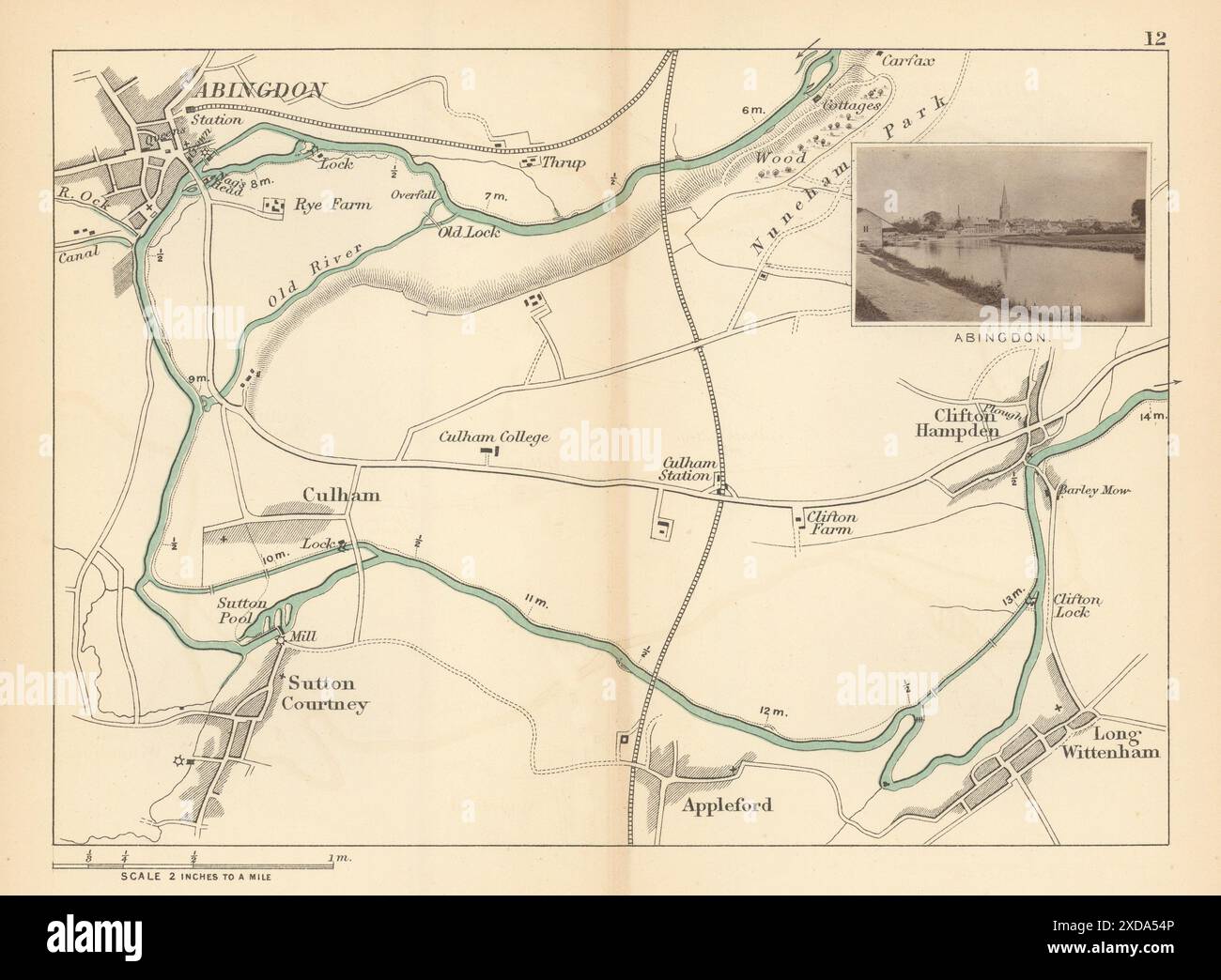 FIUME TAMIGI Abingdon Sutton Courtney Wittenham, Clifton Hampden. TUNT 1887 mappa Foto Stock