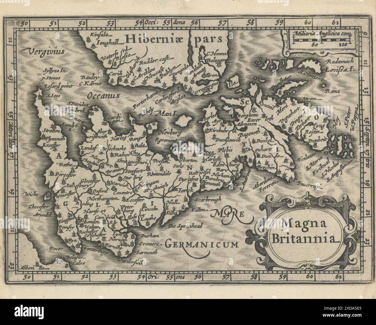 Magna Britannia di Pertus Bertius. Great Britain 1639 vecchia mappa antica Foto Stock