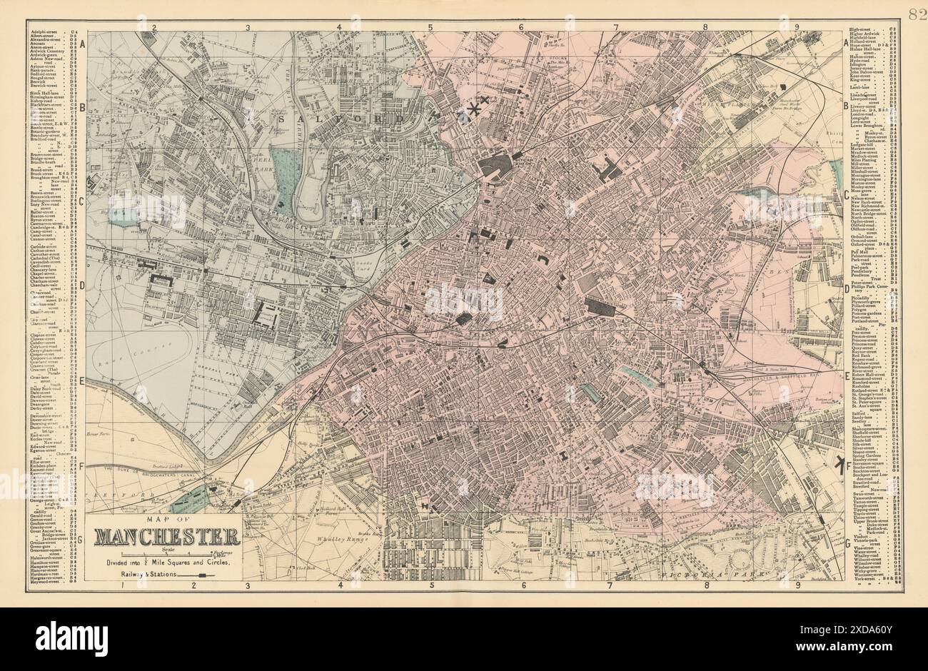 MANCHESTER. inc. Salford Old Trafford Hulme. Pianta cittadina. GW BACON 1884 mappa Foto Stock