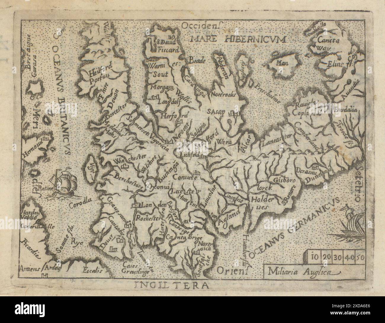 Ingiltera di Pietro Maria Marchetti dopo Ortelius/Galle. Inghilterra/Galles 1655 mappa Foto Stock
