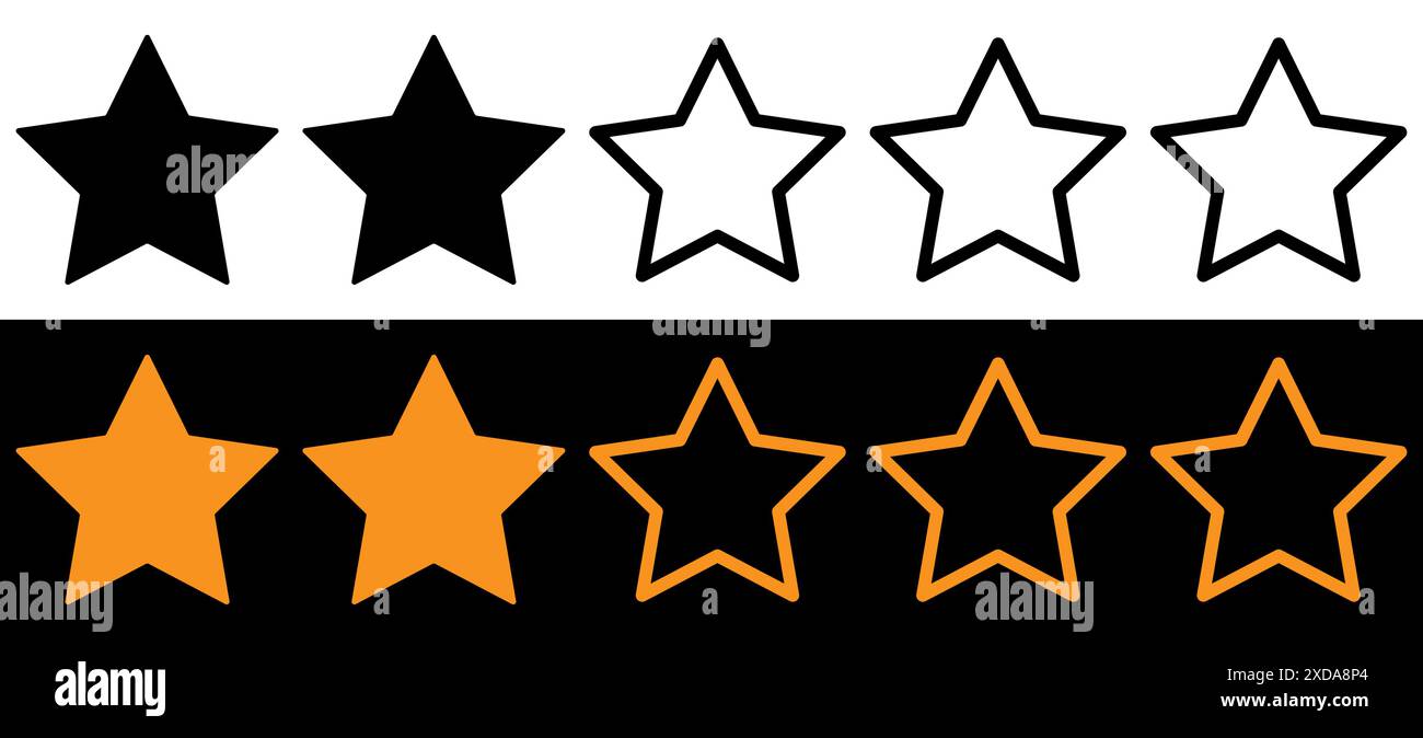 Icona di valutazione a stelle revisione della qualità del prodotto per Web, interfaccia utente e app mobili. Un simbolo con l'icona di un marchio a stella è un simbolo di revisione della qualità del prodotto. Illustrazione Vettoriale