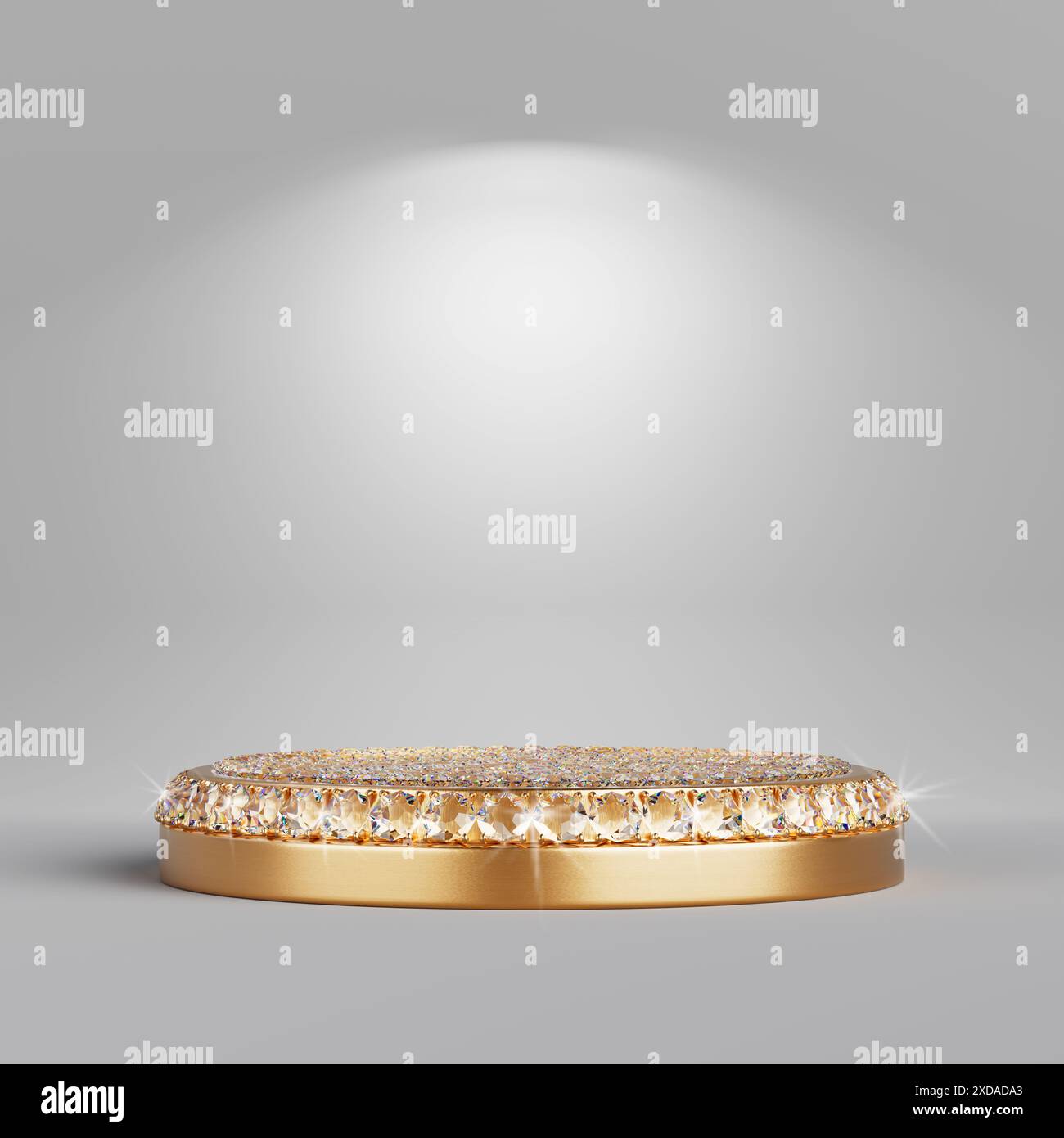 Palco Golden Diamond vuoto per la presentazione del prodotto su sfondo bianco. Rendering 3d. Foto Stock