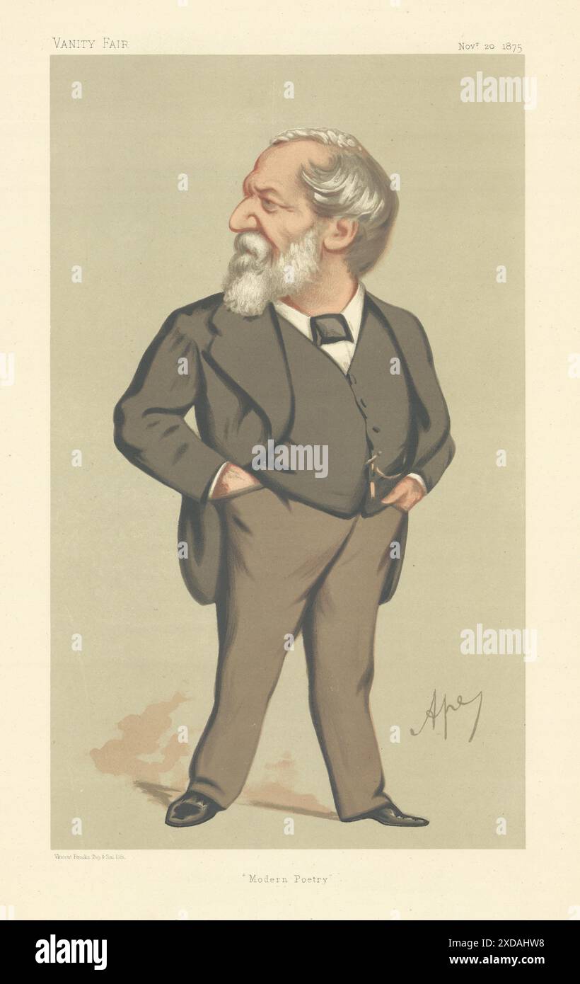 VANITY FAIR SPIA CARTONE ANIMATO Robert Browning 'poesia moderna' playwright. Ape 1875 Foto Stock