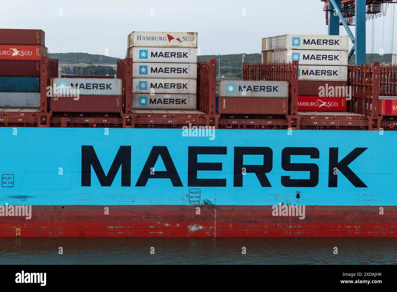 Container, nave container mette Maersk, Maersk Line, porto, Goteborg, Svezia, Europahiff Foto Stock