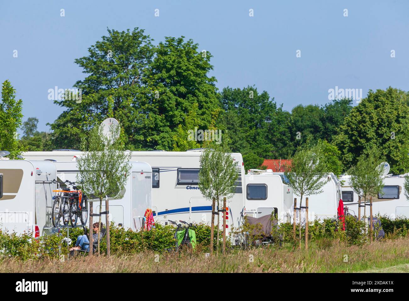 Campeggio con case mobili e parcheggio, Lembruch, Duemmersee, quartiere Diepholz, bassa Sassonia, Germania Foto Stock