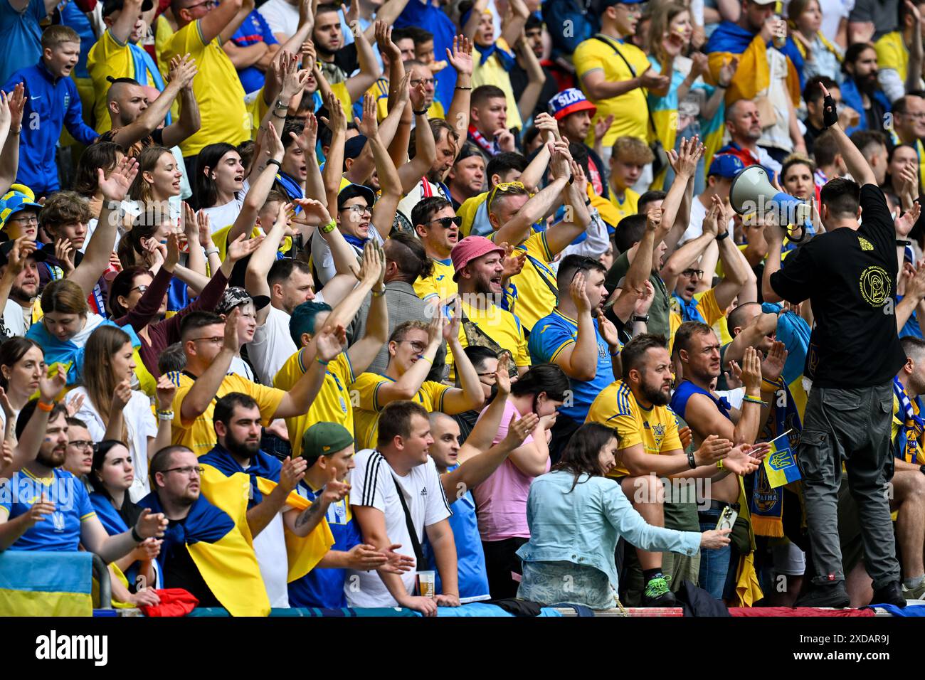 Durante una partita di calcio tra le squadre nazionali di Slovacchia e Ucraina nella seconda giornata del gruppo e nella fase a gironi del torneo UEFA Euro 2024, venerdì 21 giugno 2024 a Dusseldorf, Germania . Crediti: Sportpix/Alamy Live News Foto Stock